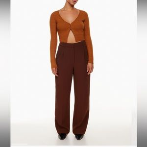 EUC Aritzia Effortless Pant High-waisted wide-leg crepe trousers cognac brown